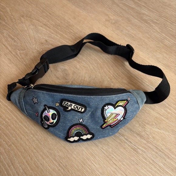 The Unbranded Brand Handbags - Y2K Denim Fanny Pack Alien Rainbow Waist Bag Festival Kawaii Belt Bag Patches